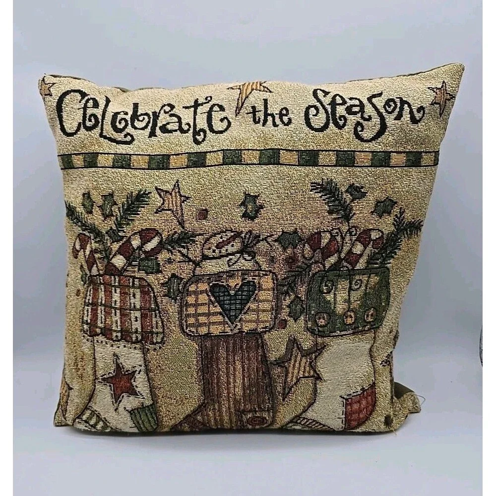 Vintage Stockings Christmas Pillow Celebrate The Season Pat Yuille Design 16”